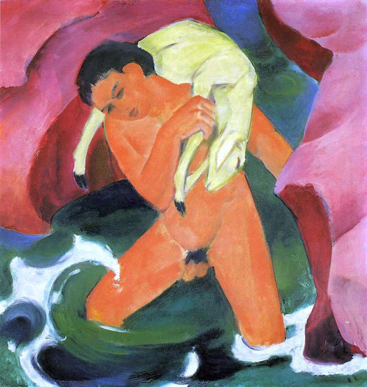  Franz Marc Young Boy with a Lamb - Hand Painted Oil Painting