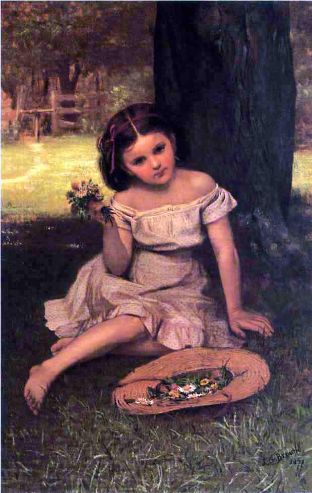  John George Brown Young Girl with Flowers - Hand Painted Oil Painting