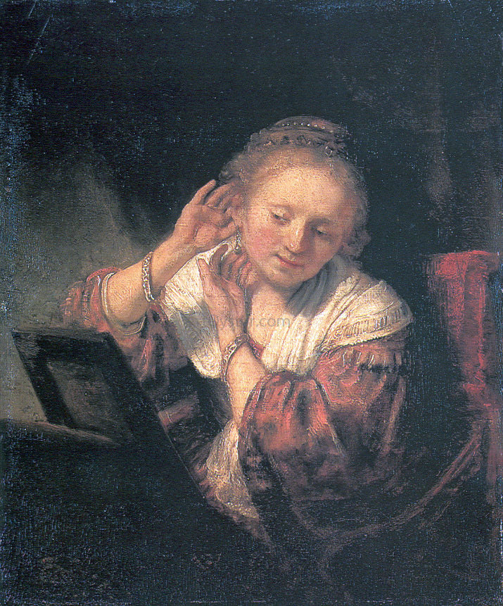  Rembrandt Van Rijn Young Woman at a Mirror - Hand Painted Oil Painting