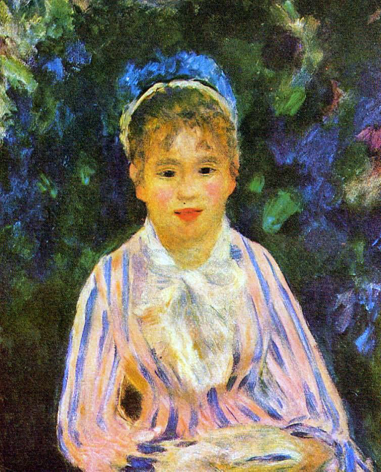  Pierre Auguste Renoir Young Woman in a Blue and Pink Striped Shirt - Hand Painted Oil Painting