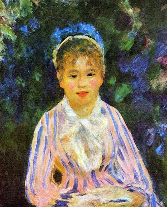  Pierre Auguste Renoir Young Woman in a Blue and Pink Striped Shirt - Hand Painted Oil Painting