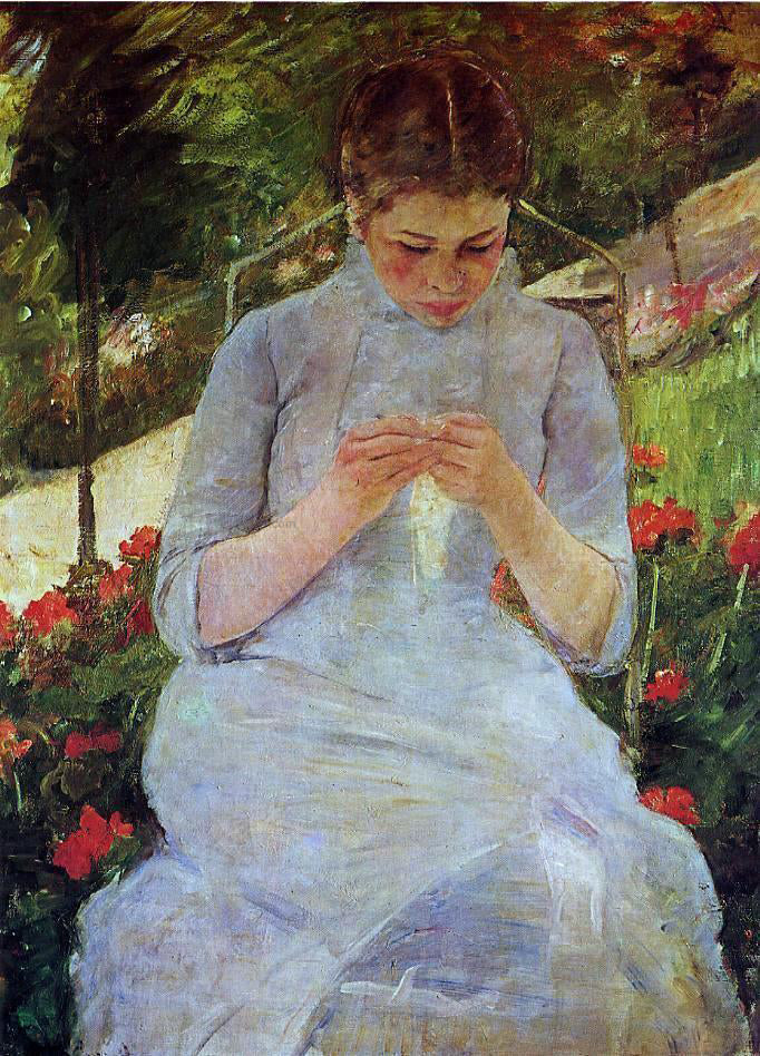  Mary Cassatt Young Woman Sewing in a Garden - Hand Painted Oil Painting
