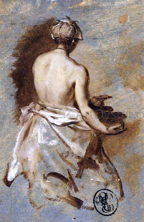  Nicolas Vleughels Young Woman with a Nude Back Presenting a Bowl - Hand Painted Oil Painting
