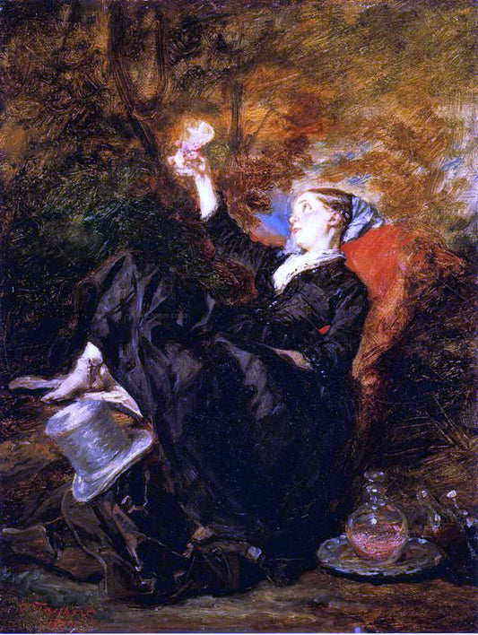  Octave Tassaert Young Woman with a Wine Glass - Hand Painted Oil Painting