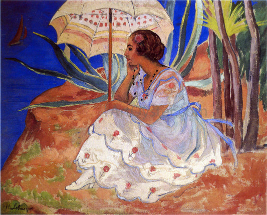  Henri Lebasque Young woman with Umbrella at St Maxime - Hand Painted Oil Painting