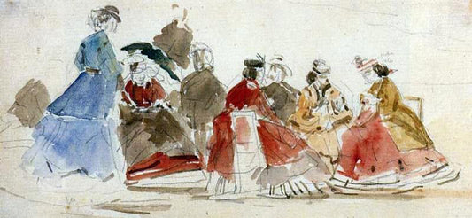  Eugene-Louis Boudin Young Women in Crinolines on the Beach - Hand Painted Oil Painting